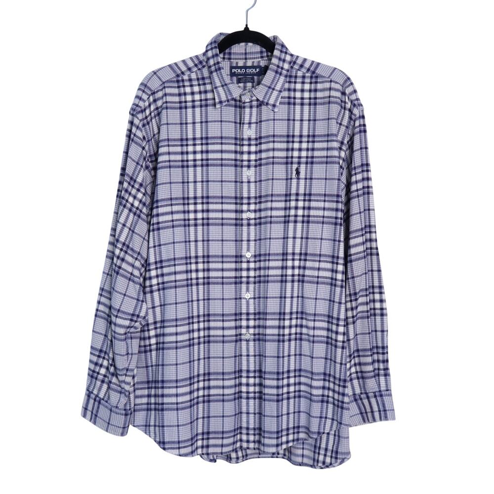 POLO GOLF Lofting Button Up Shirt Ralph Lauren Navy Grey Long Sleeve Men's XL